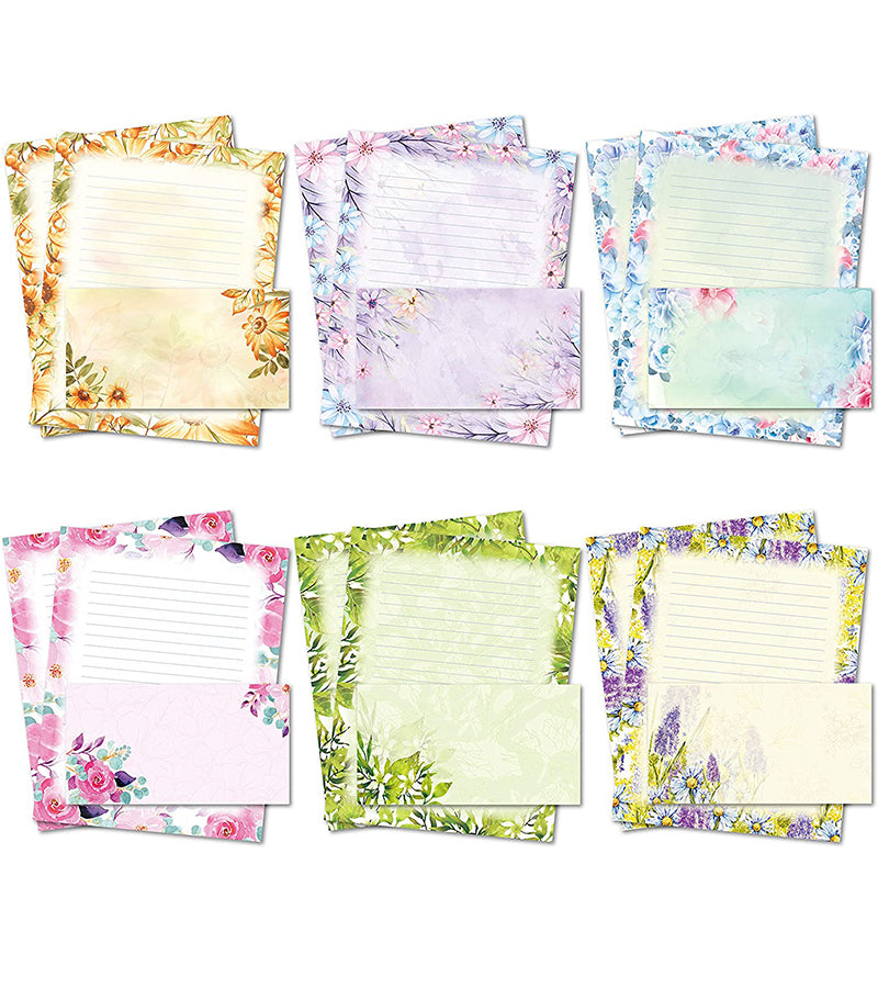 Flora Stationery Set with Lined Letter Writing Paper-48 Sheets +